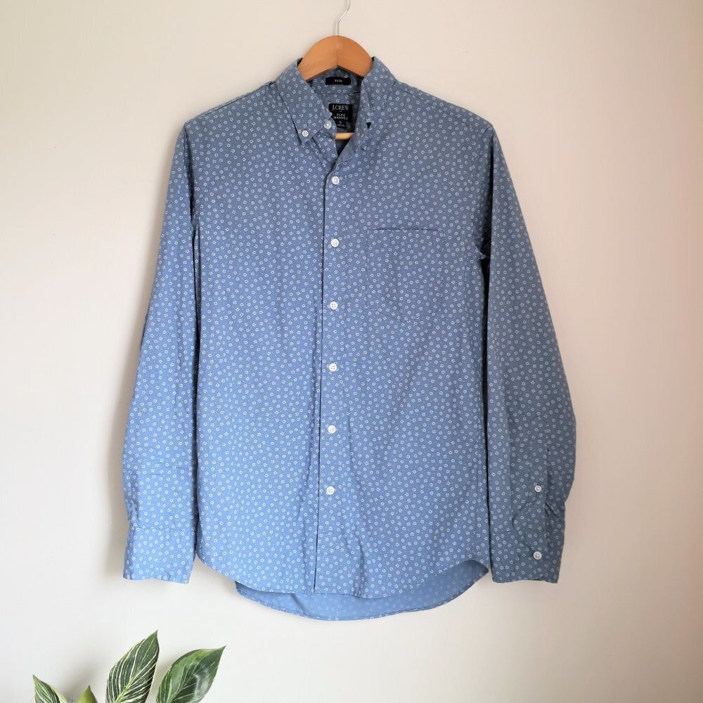 J. Crew Men's Cotton Slim Fit Casual Shirt Blue‎ Floral Size S